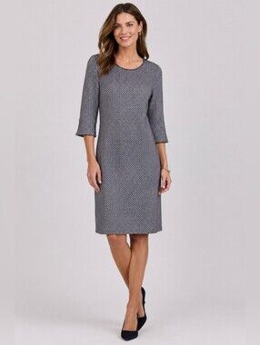 Olsen Europe Women's Geometric Textured Knit Shift Dress Grey White 8